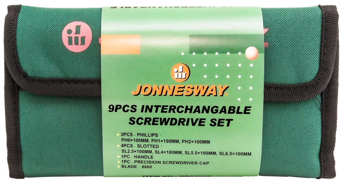 Отвёртка со сменными стрежнями Jonnesway DB0309S, 9 предметов - фото